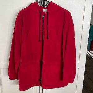 Jennifer Moore nylon jacket with hood and removable lining.
